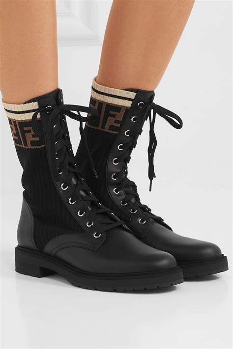 fendi logo jacquard stretch knit and leather ankle boots|Fendi shoes for women uk.